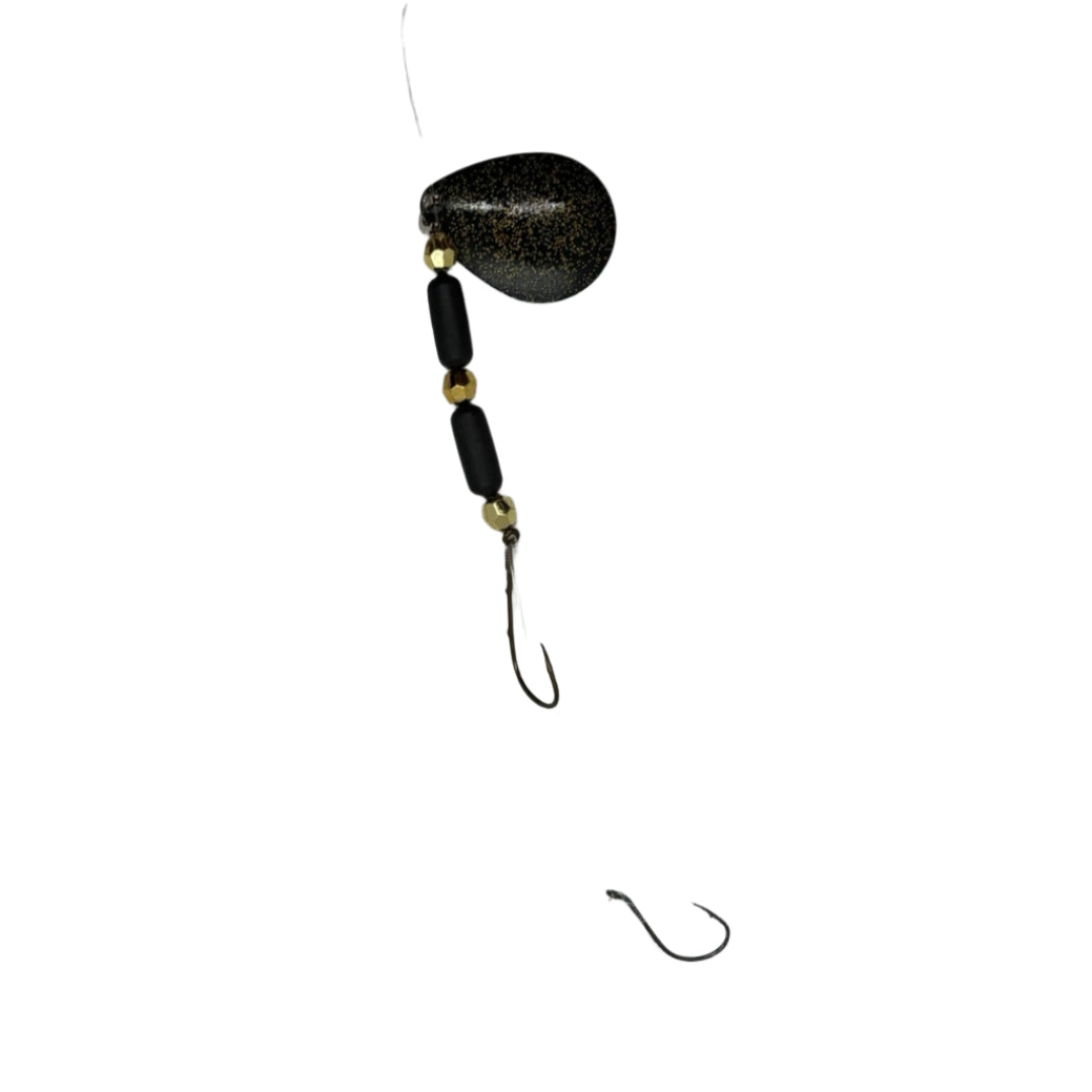 Black with Gold Sparkles Floating Worm Harness with Colorado Blade
