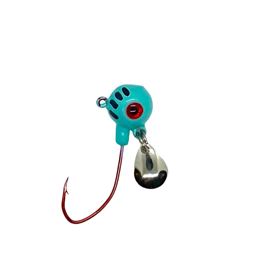 Blue Underspin jig with 3D eyes
