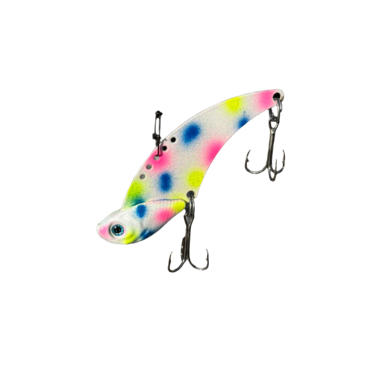 Bubble Gum Blade bait with two Eagle Claw Treble hooks