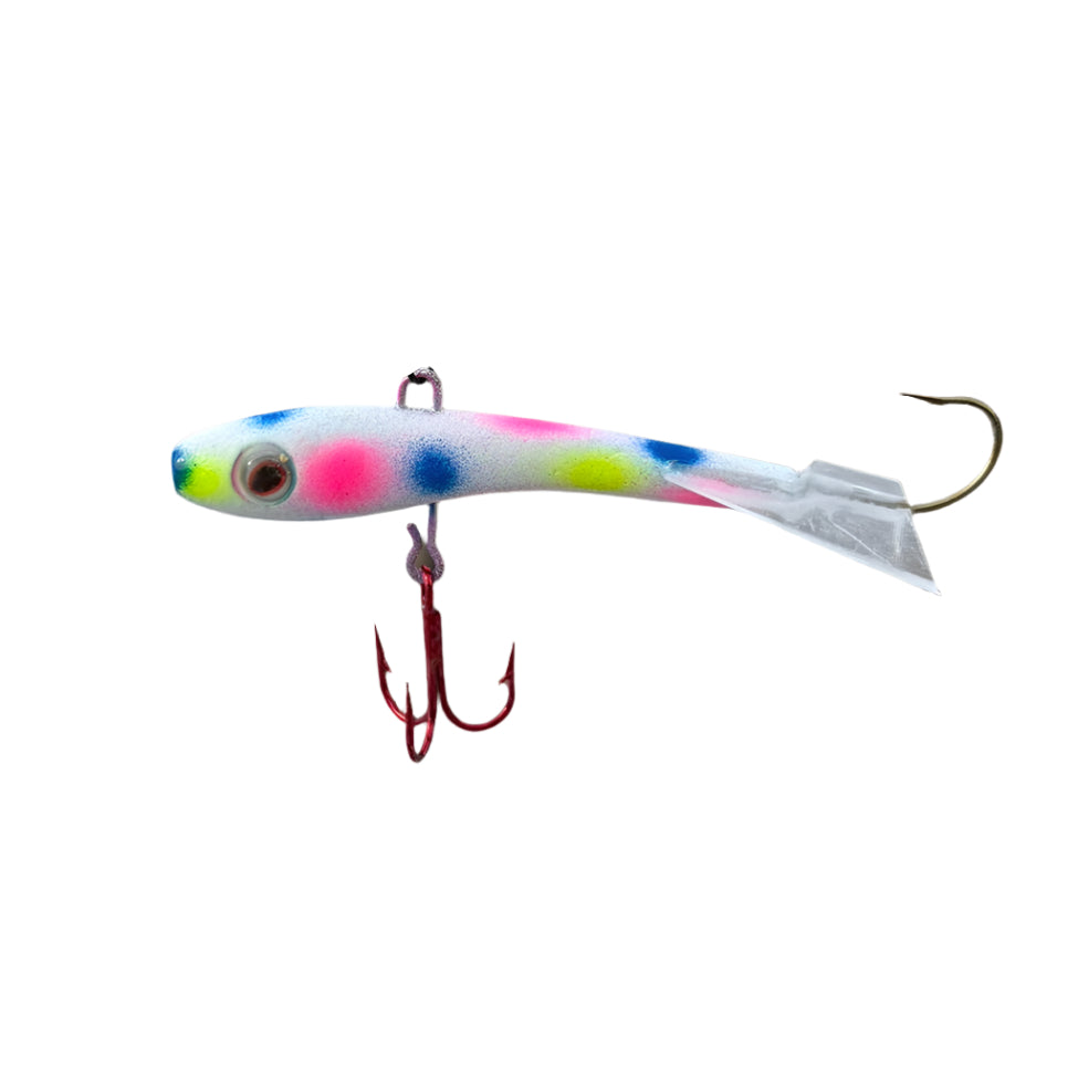 Bubble Gum Shiver Minnow with a red Mustad Treble hook