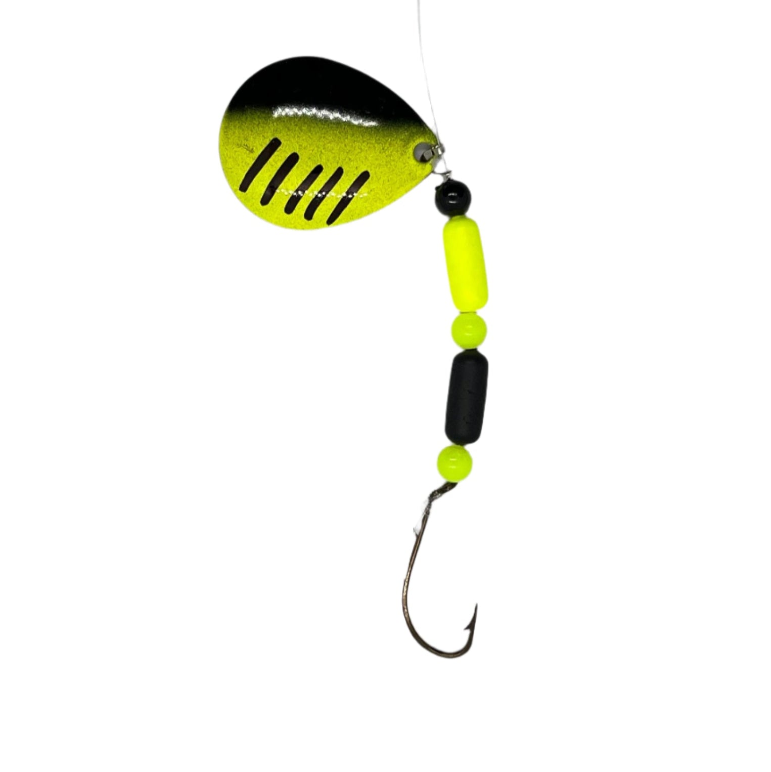 Chartreuse and black Floating Worm Harness with Colorado Blade