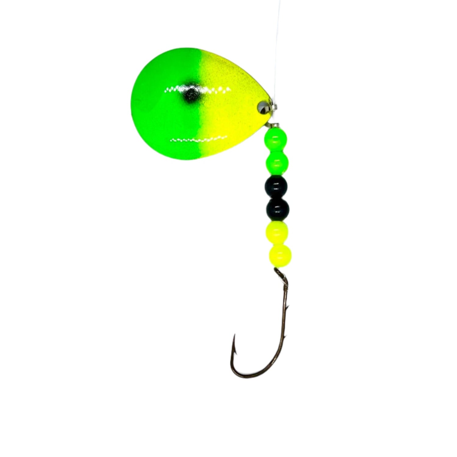 Chartreuse and Green with a black dot Worm Harness with Colorado Blade