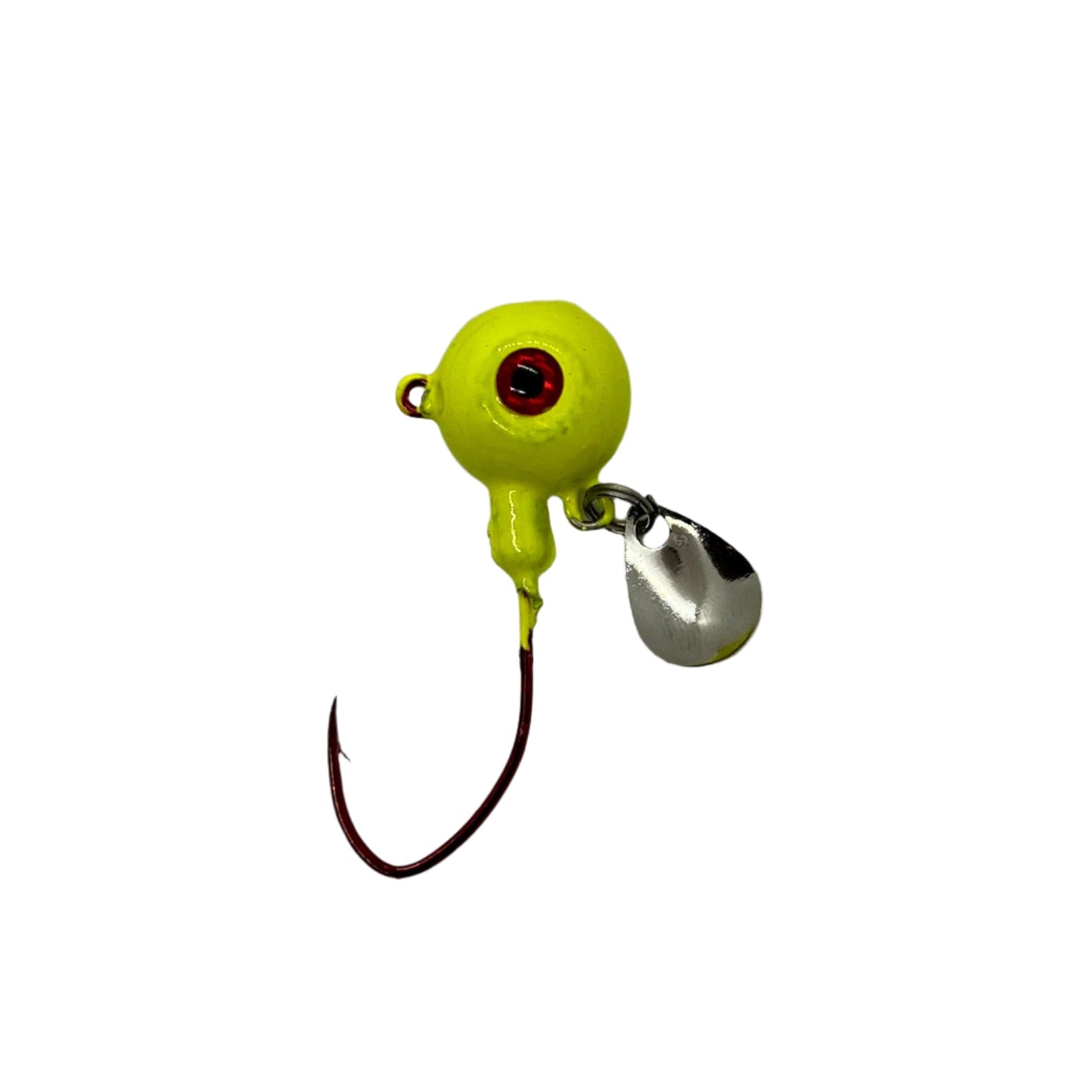 Chartreuse Underspin jig with 3D eyes