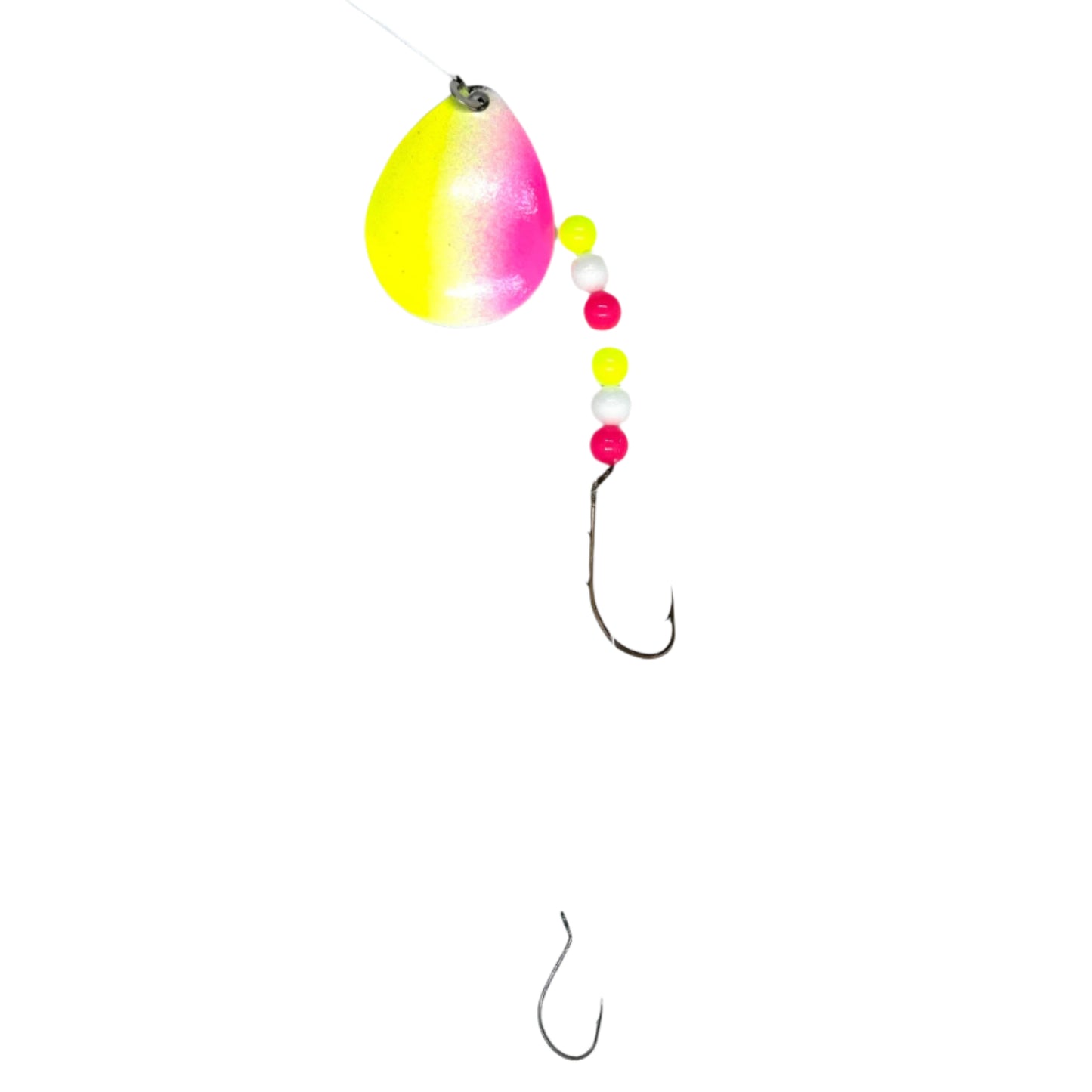Chartreuse White and Pink Worm Harness with Colorado Blade