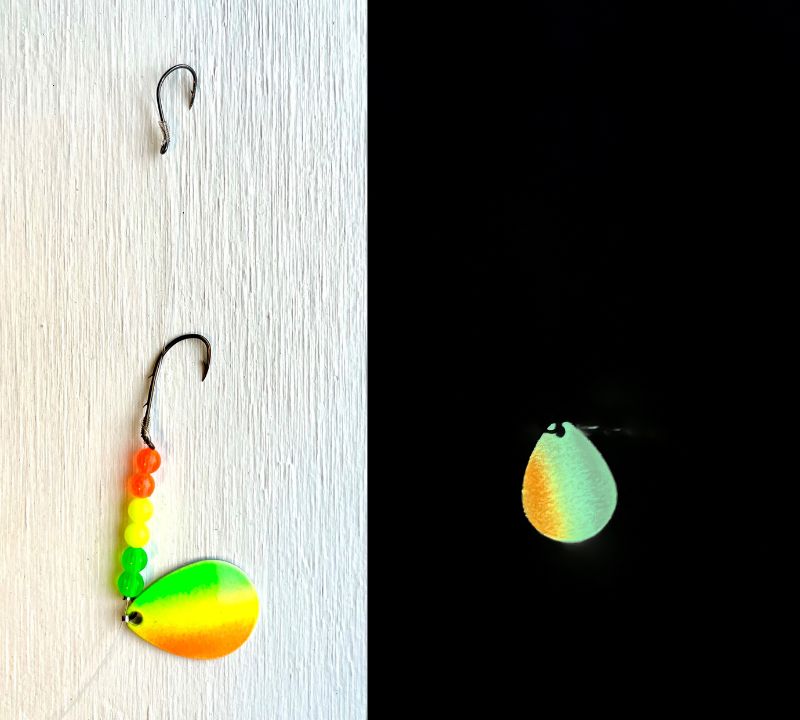 Fire Tiger Glow in the Dark Worm Harness with Eagle Claw Hooks