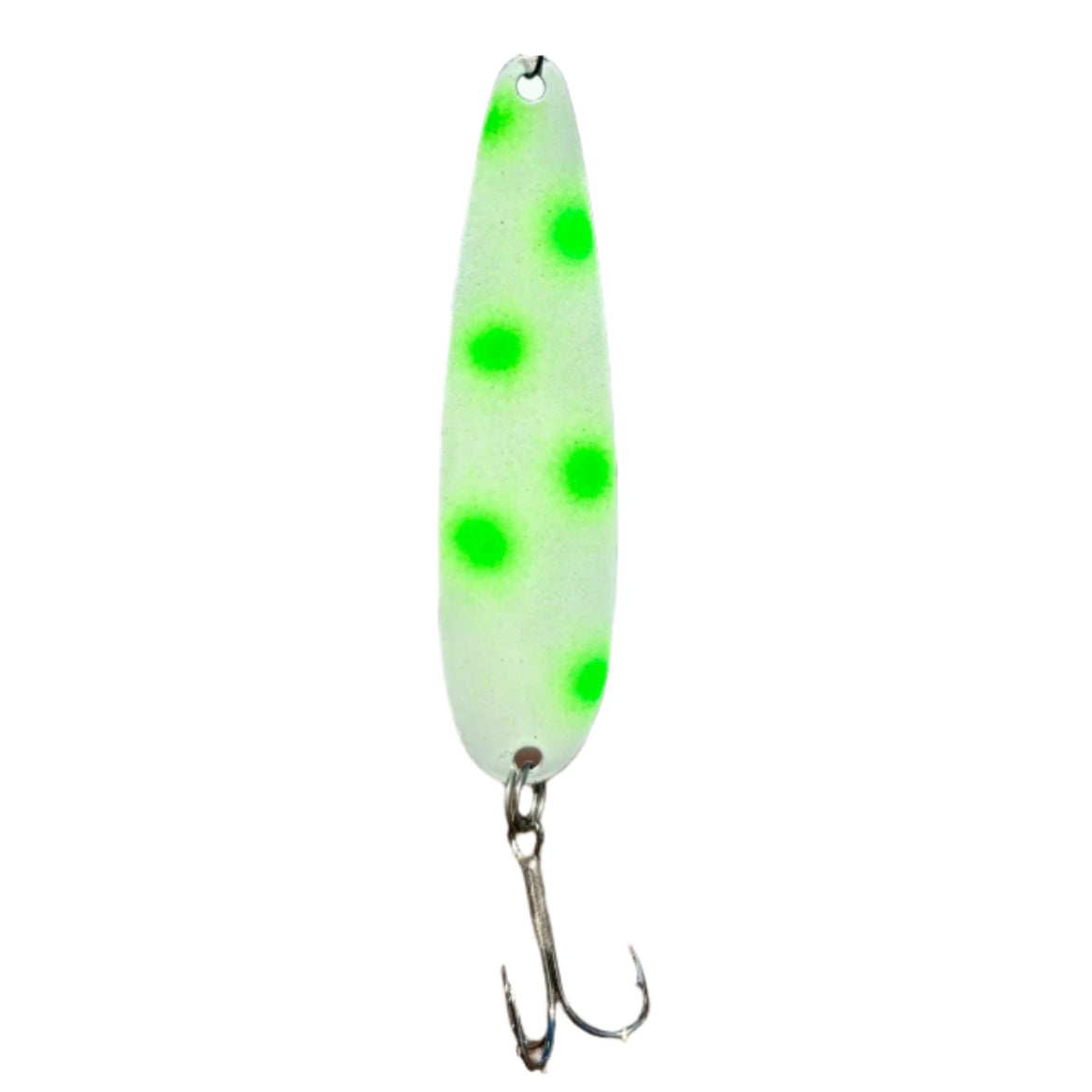 Glow white with Green spots UV Coated Fishing Spoon