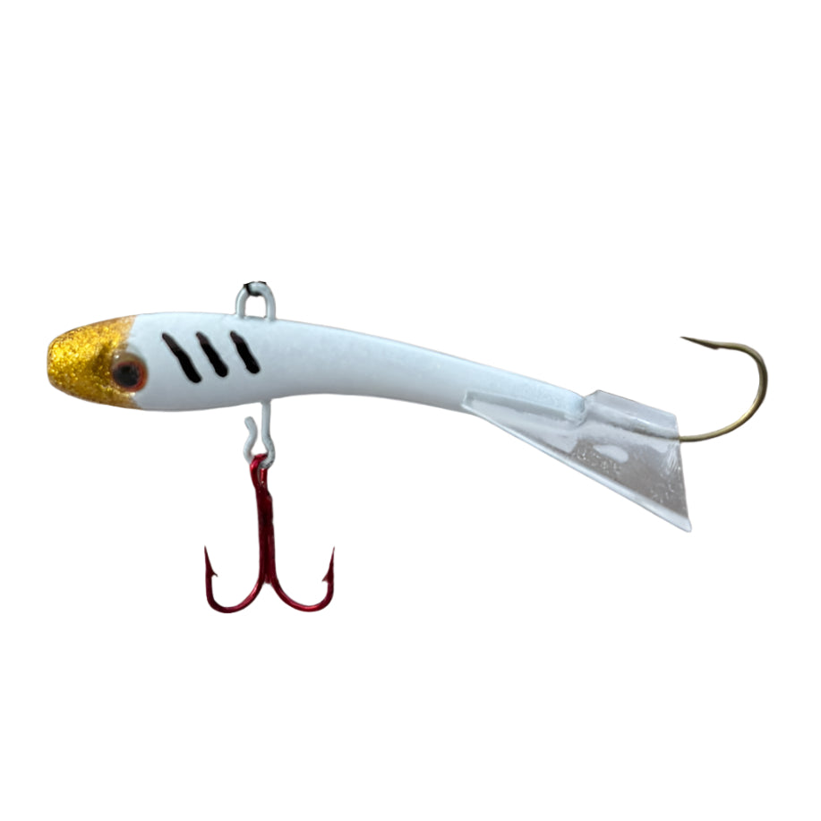 Gold and White Shiver Minnow with a red Mustad Treble hook