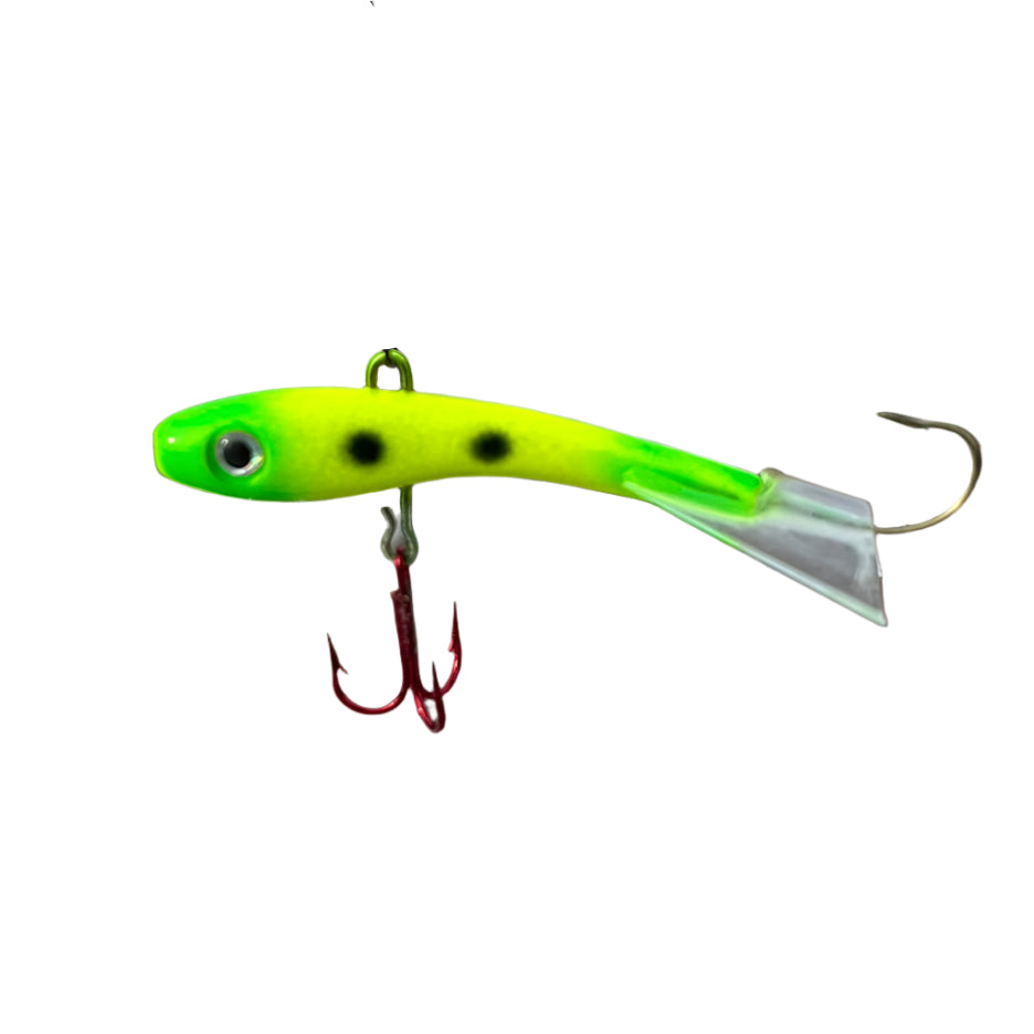 Leopard Frog Shiver Minnow with a red Mustad Treble hook