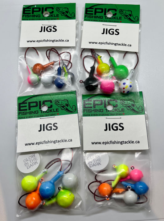 Mixed Colored jigs with Eagle Claw Hooks