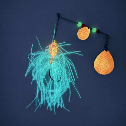 Pink Glow in the Dark Spinner Bait with Colorado Blades (glowing)
