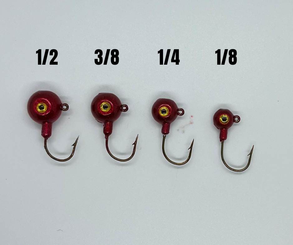 Size comparison of Short Shank Jigs with Eagle Claw Hook and 3D eyes