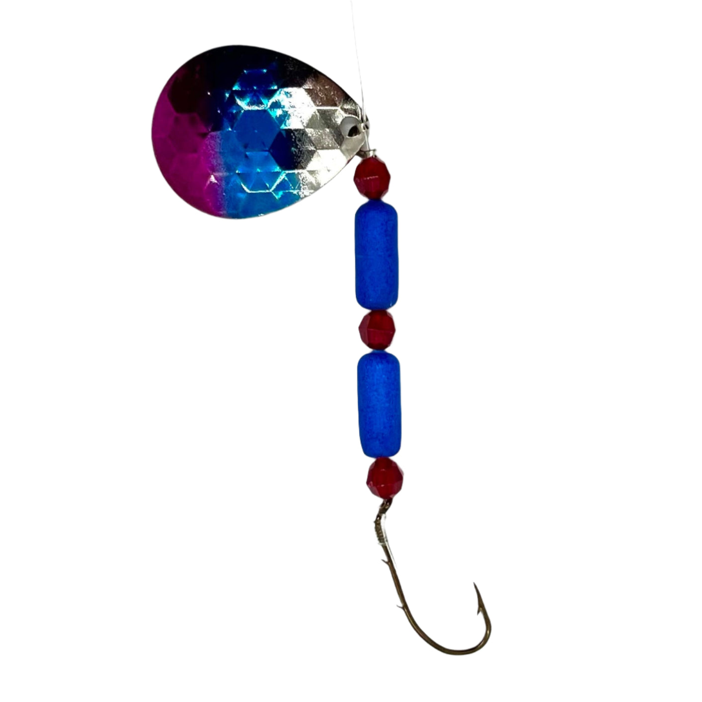 Transparent Blue and Raspberry Floating Worm Harness with Colorado Blade