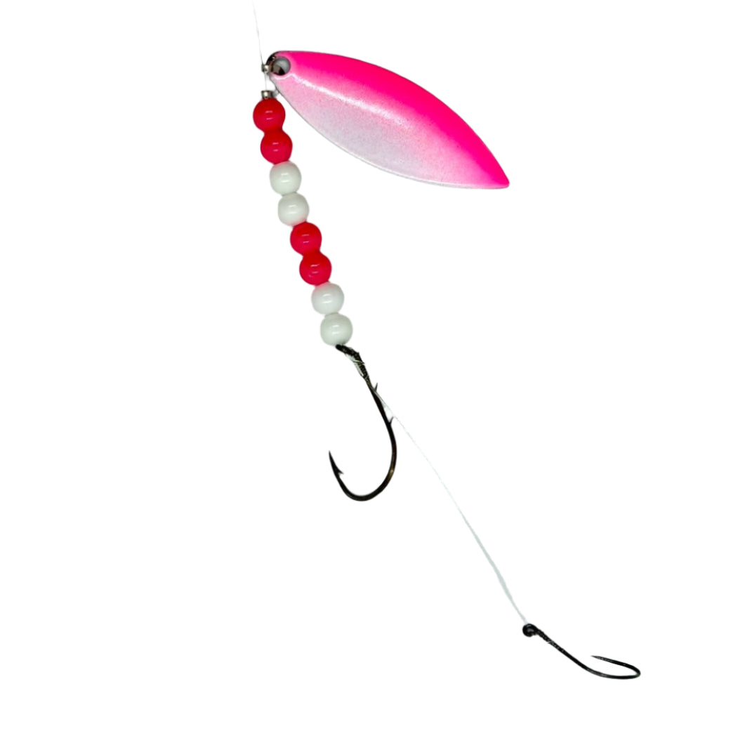 White and Pink Willow Blade Worm Harness with Eagle Claw hooks