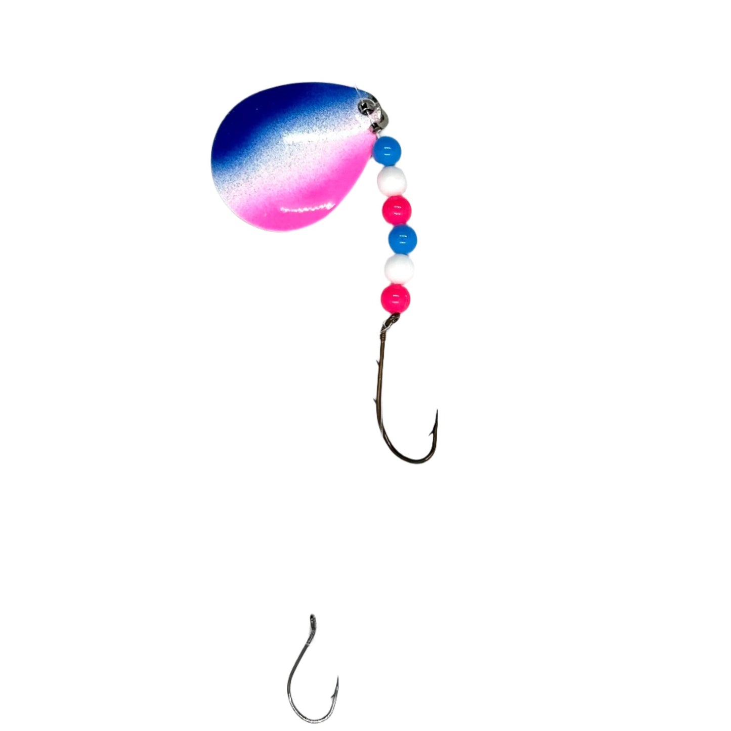 White Blue and Pink Worm Harness with Colorado Blade
