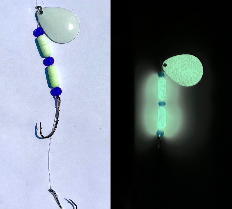 White Floating Glow in the Dark Worm Harness with Eagle Claw Hooks