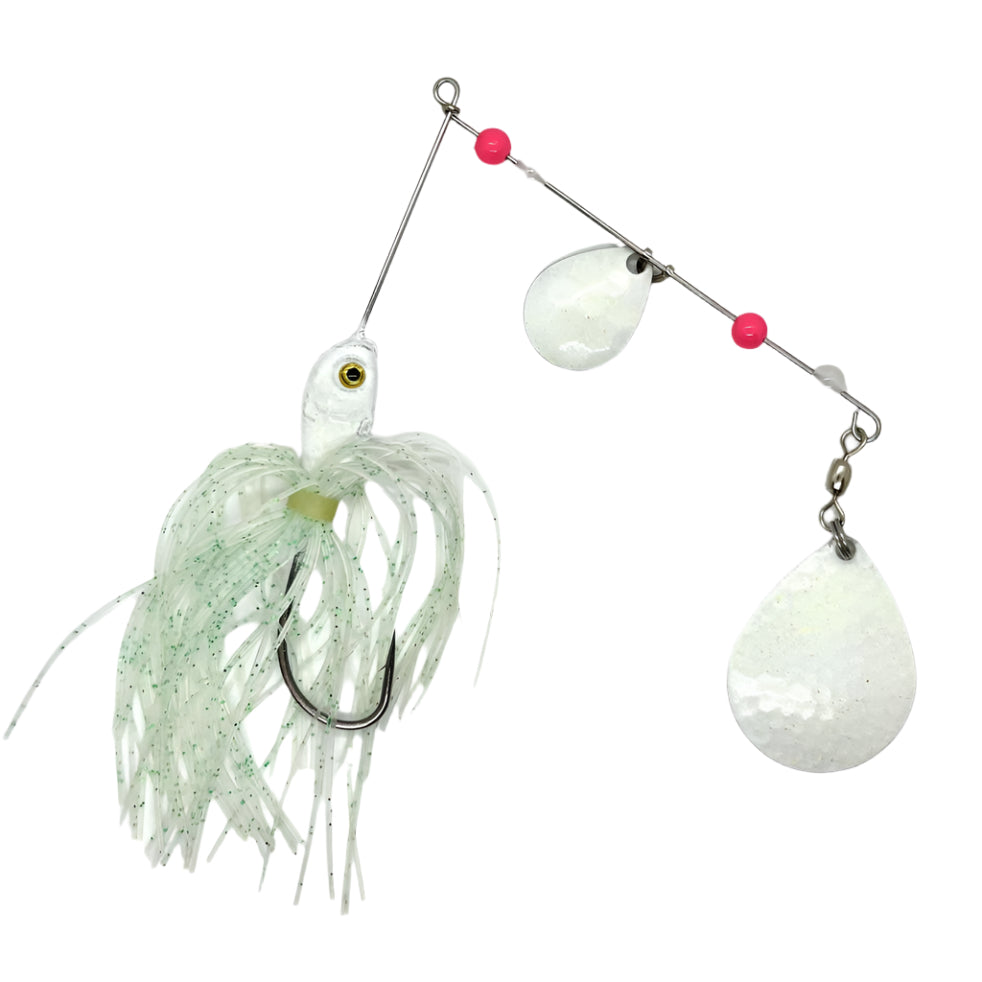 White Glow in the Dark Spinner Bait with Colorado Blades
