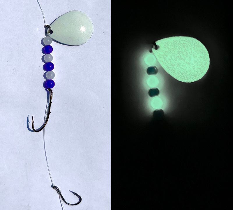 White Glow in the Dark Worm Harness with Eagle Claw Hooks