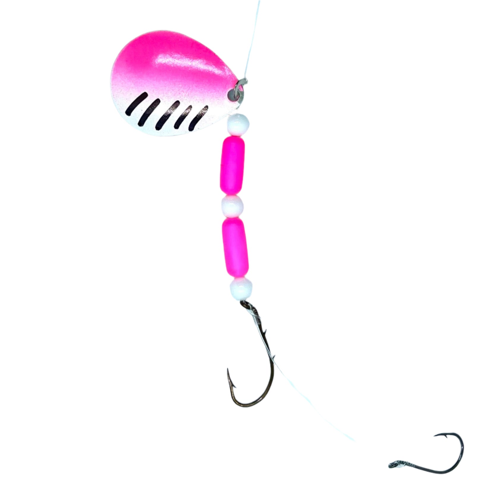 White and Pink Floating Worm Harness with Colorado Blade