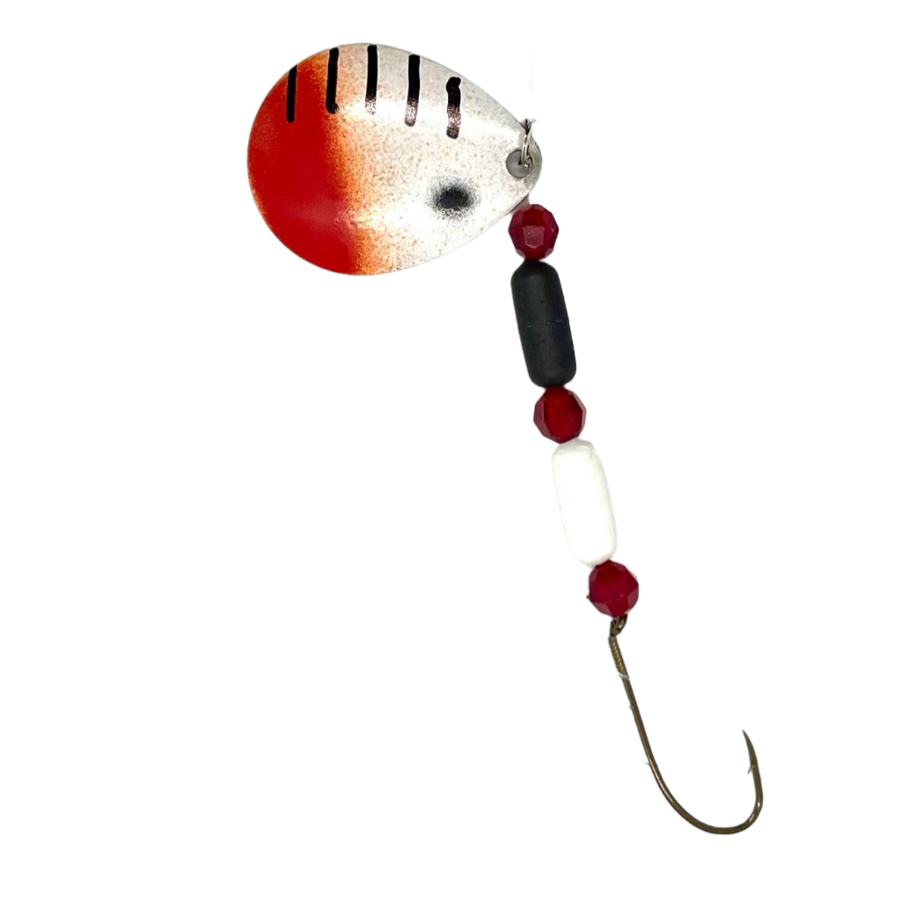 White and Red Floating Worm Harness with Colorado Blade