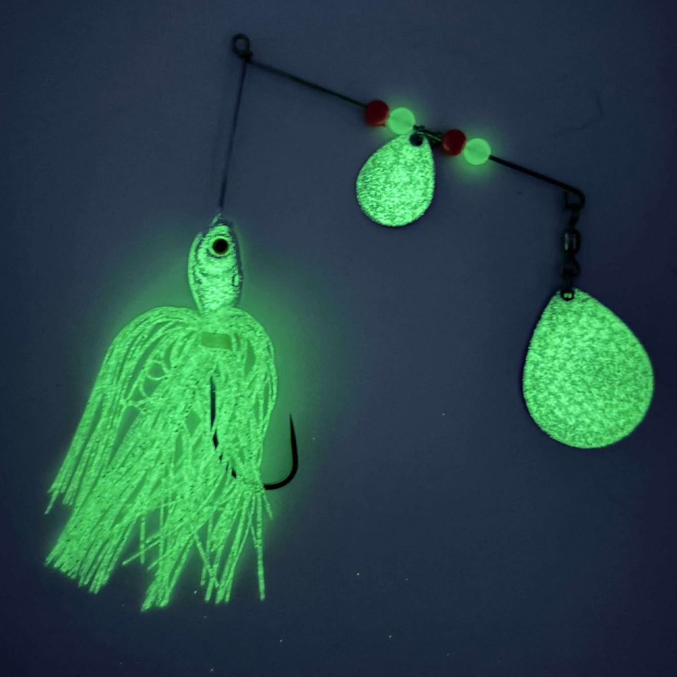 White Glow in the Dark Spinner Bait with Colorado Blades (glowing)