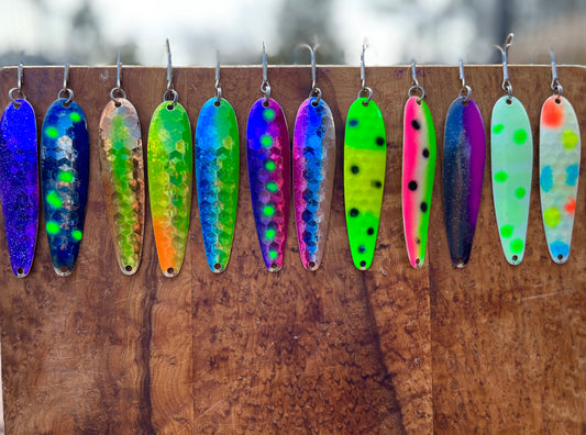 A bunch of UV Coated Fishing Spoon