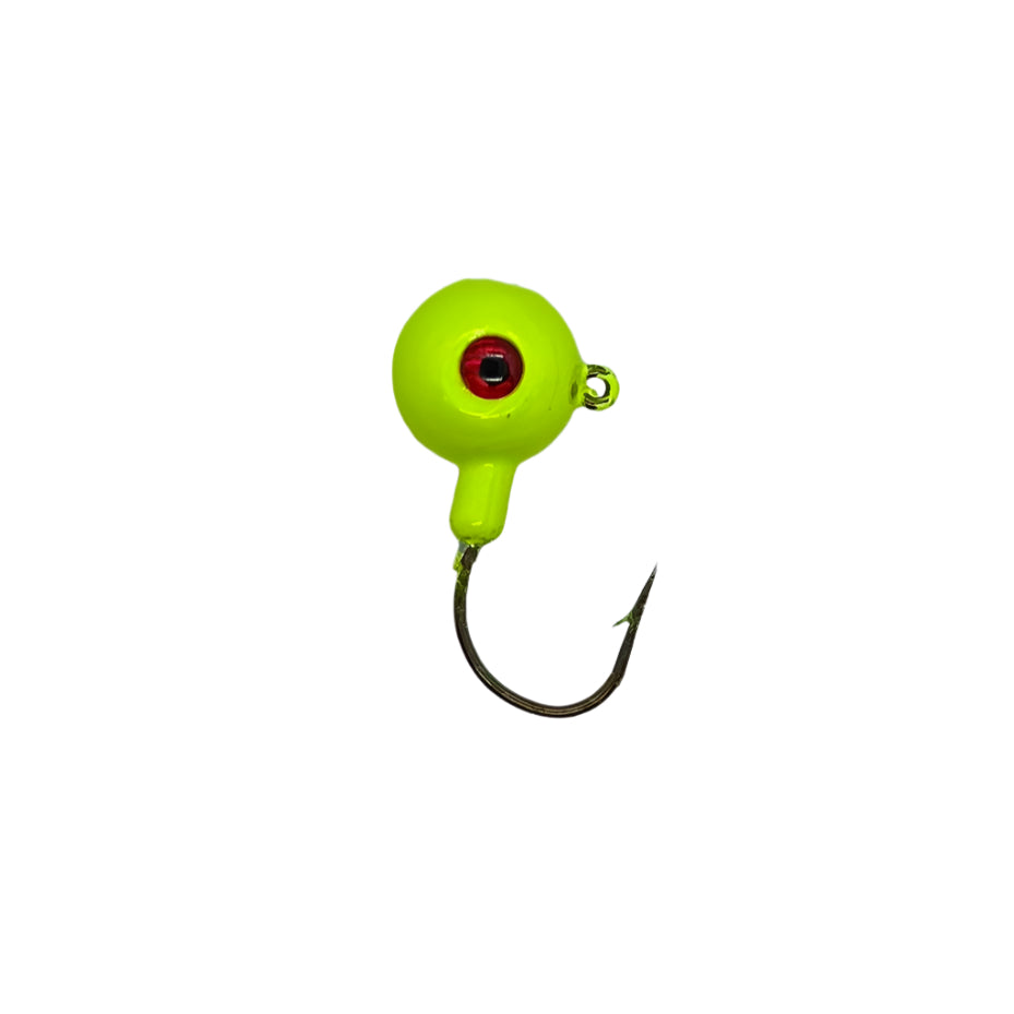 Chartreuse Short Shank Jig with Eagle Claw Hook and 3D eyes