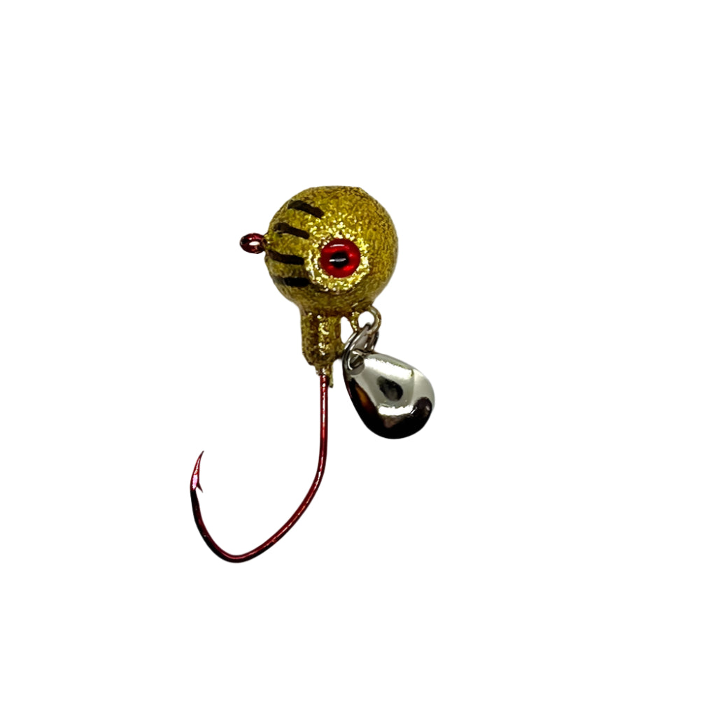 Disco Gold Underspin jig with 3D eyes