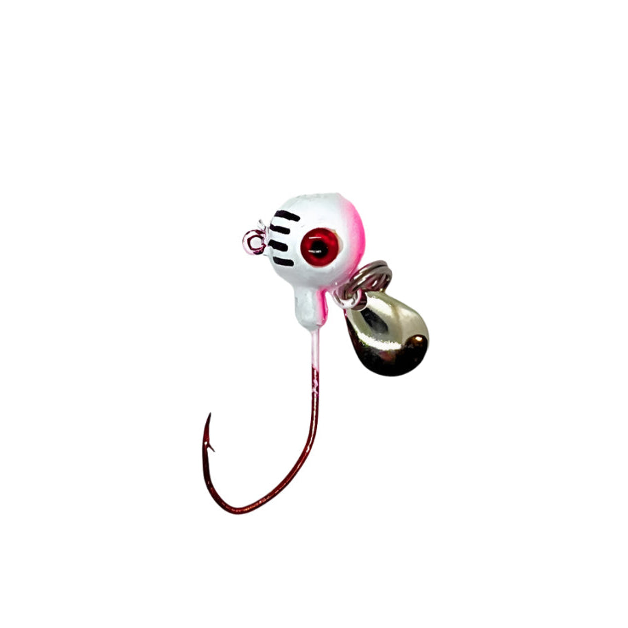 Pink and White Underspin jig with 3D eyes