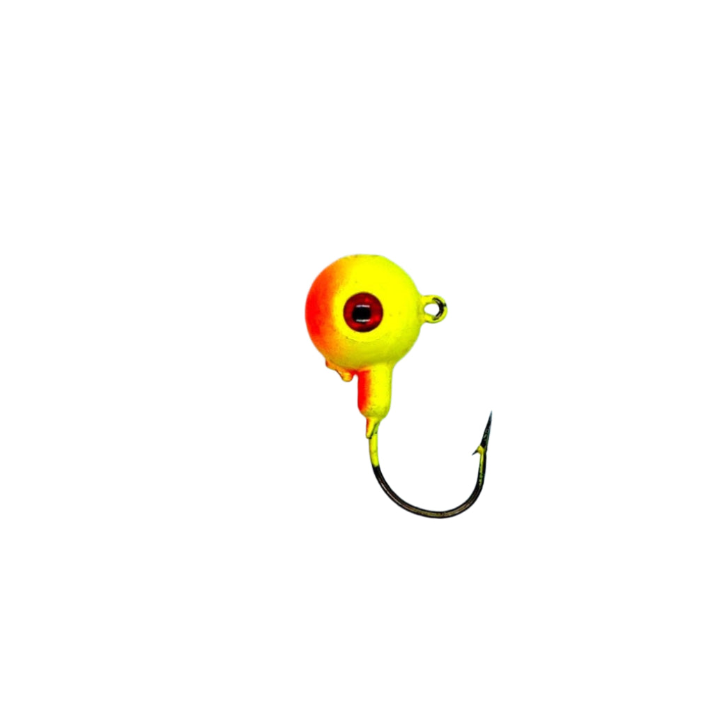 Chartreuse and Orange Short Shank Jig with Eagle Claw Hook and 3D eyes