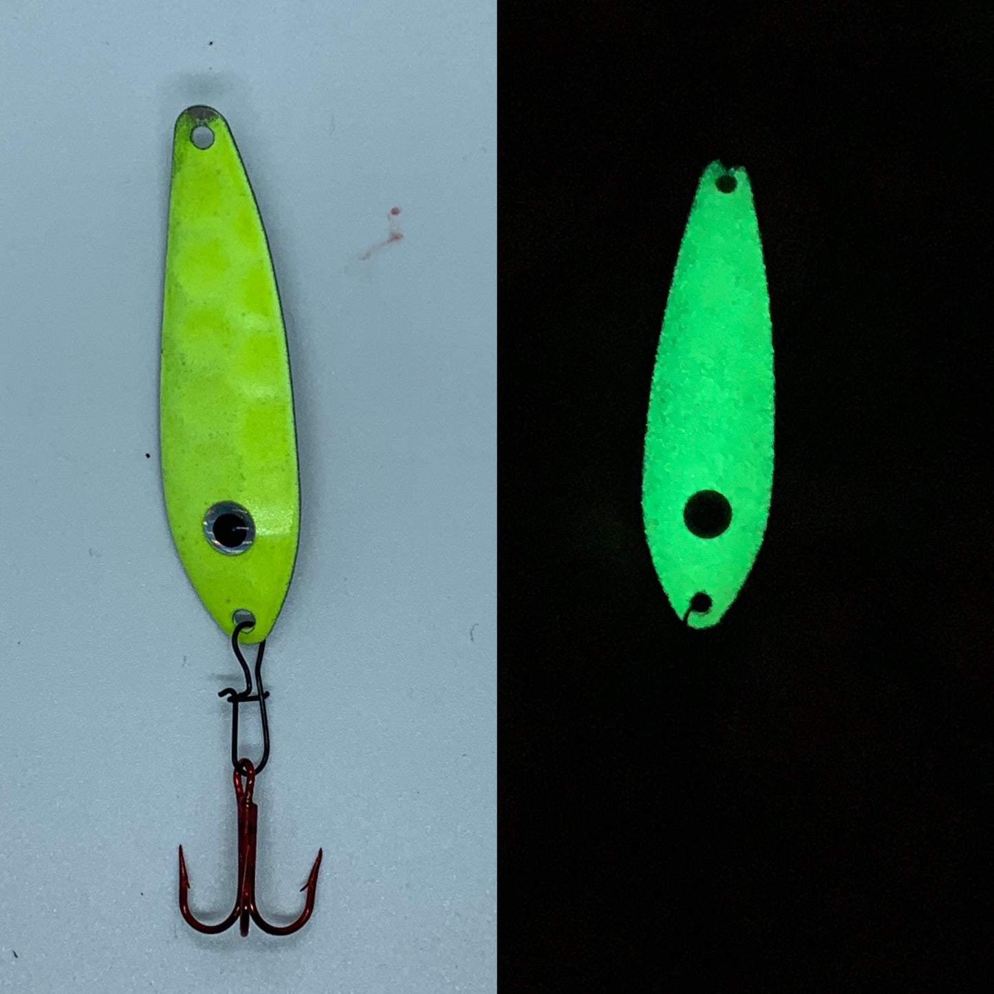 Chartreuse Glow Ratting Flutter Spoon with Eagle Claw hook and rattle