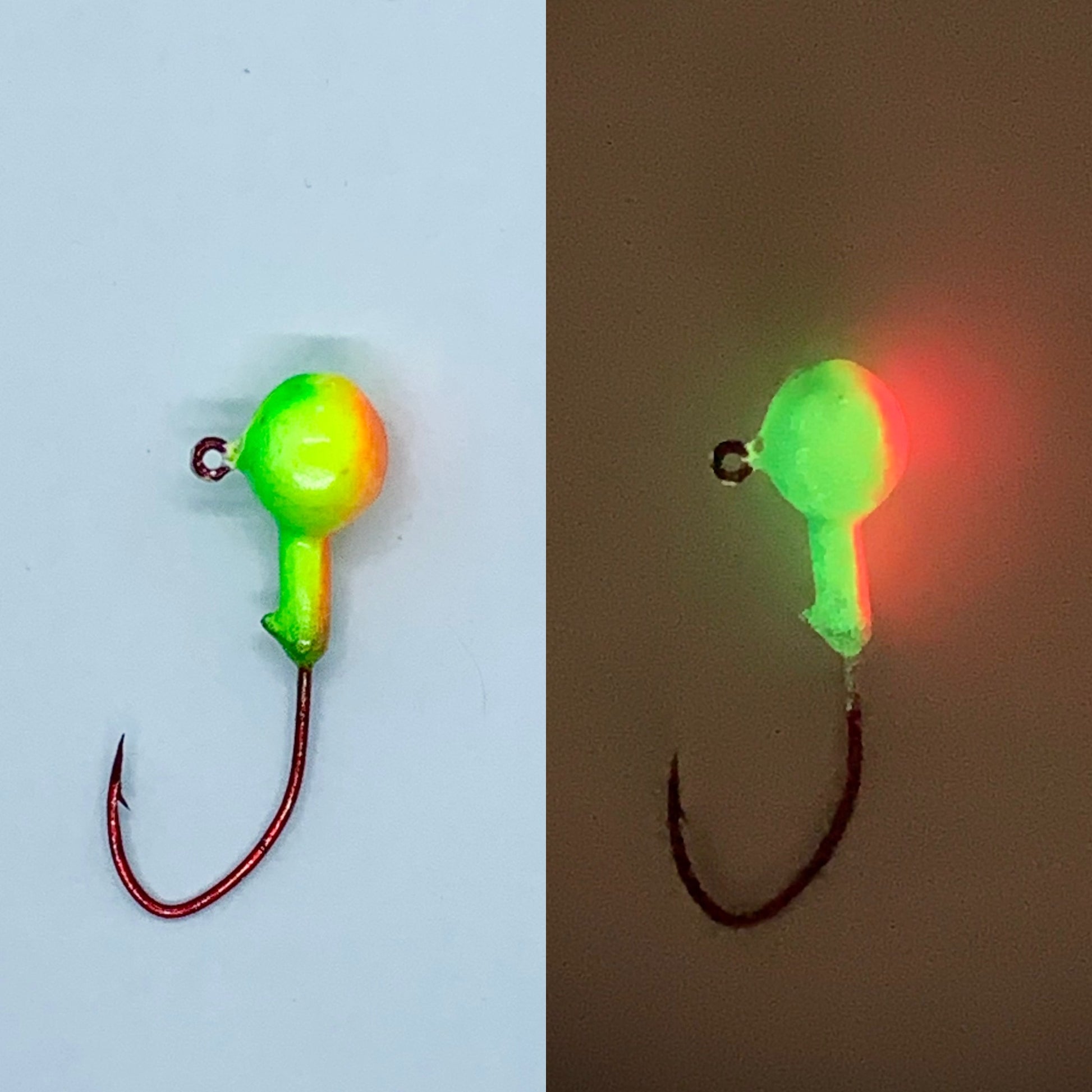 Fire Tiger Glow in the Dark Jig with Red Eagle Claw Hook