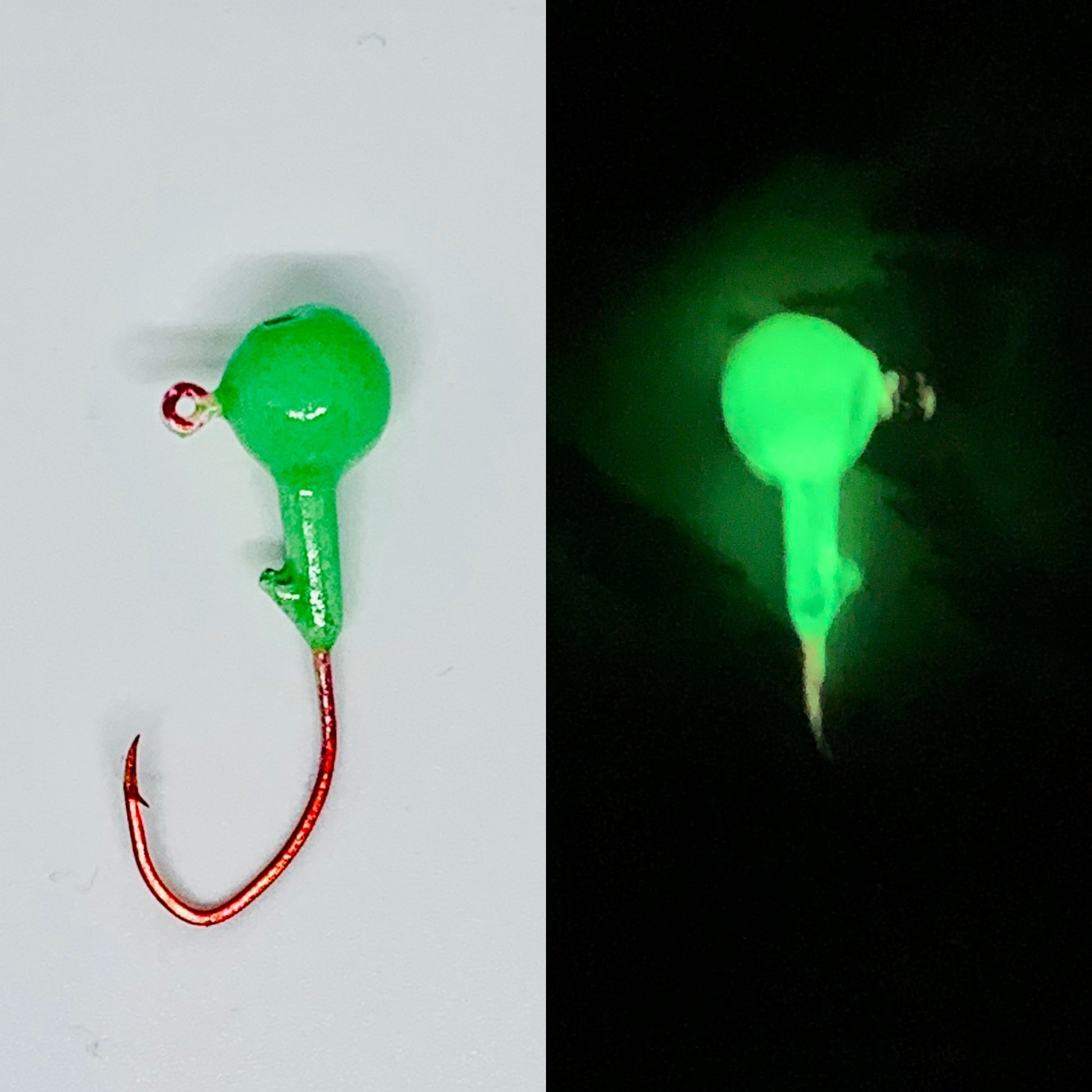 Green Glow in the Dark Jig with Red Eagle Claw Hook