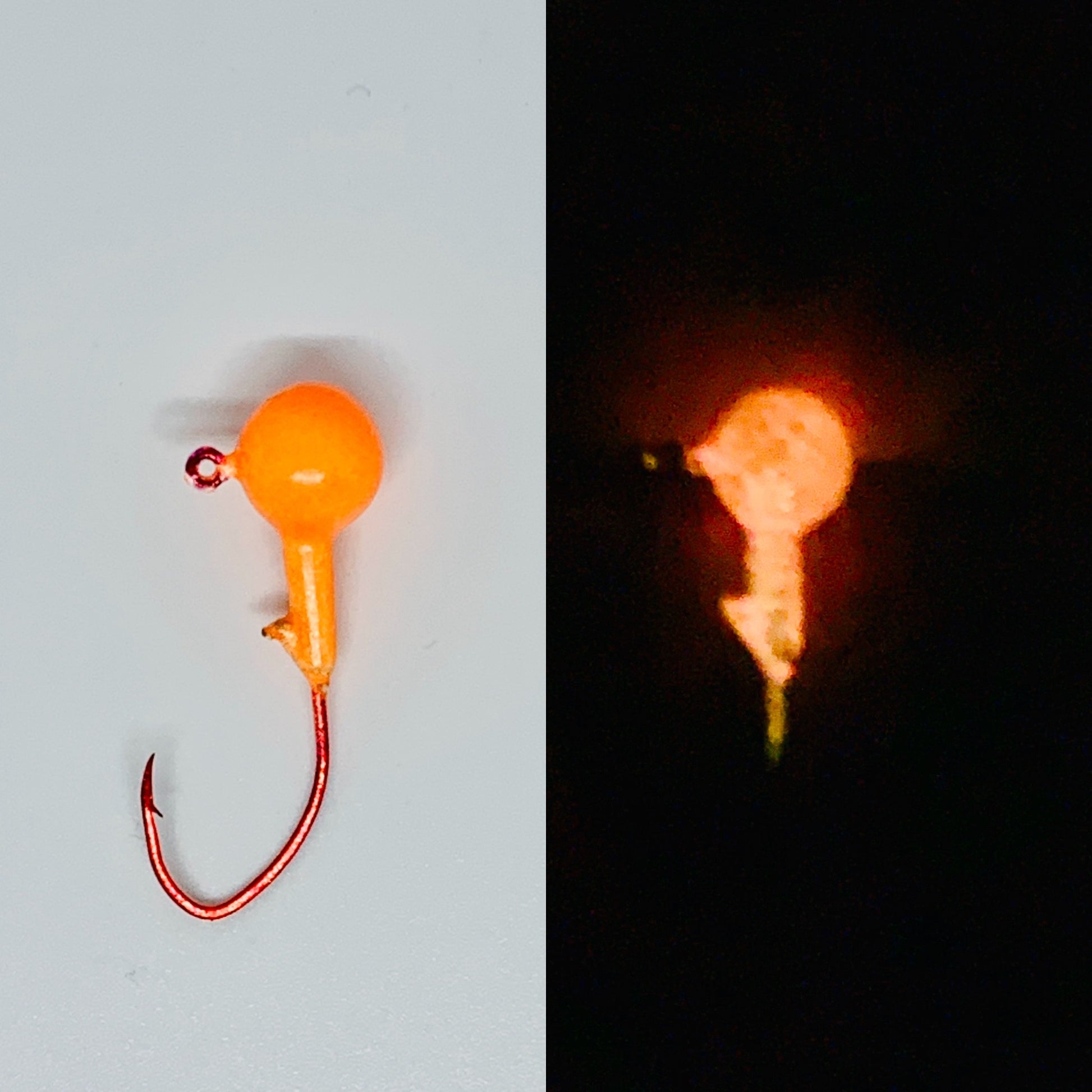 Orange Glow in the Dark Jig with Red Eagle Claw Hook