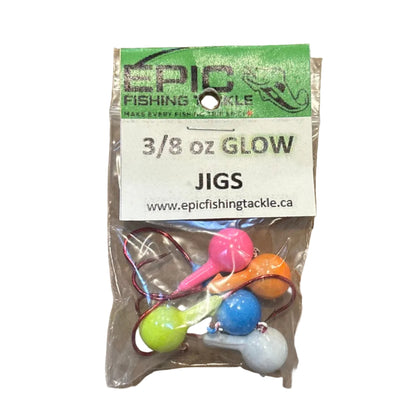 3/8 Mixer pack Glow in the Dark Jig with Red Eagle Claw Hook