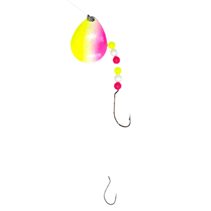 Chartreuse White and Pink Worm Harness with Colorado Blade