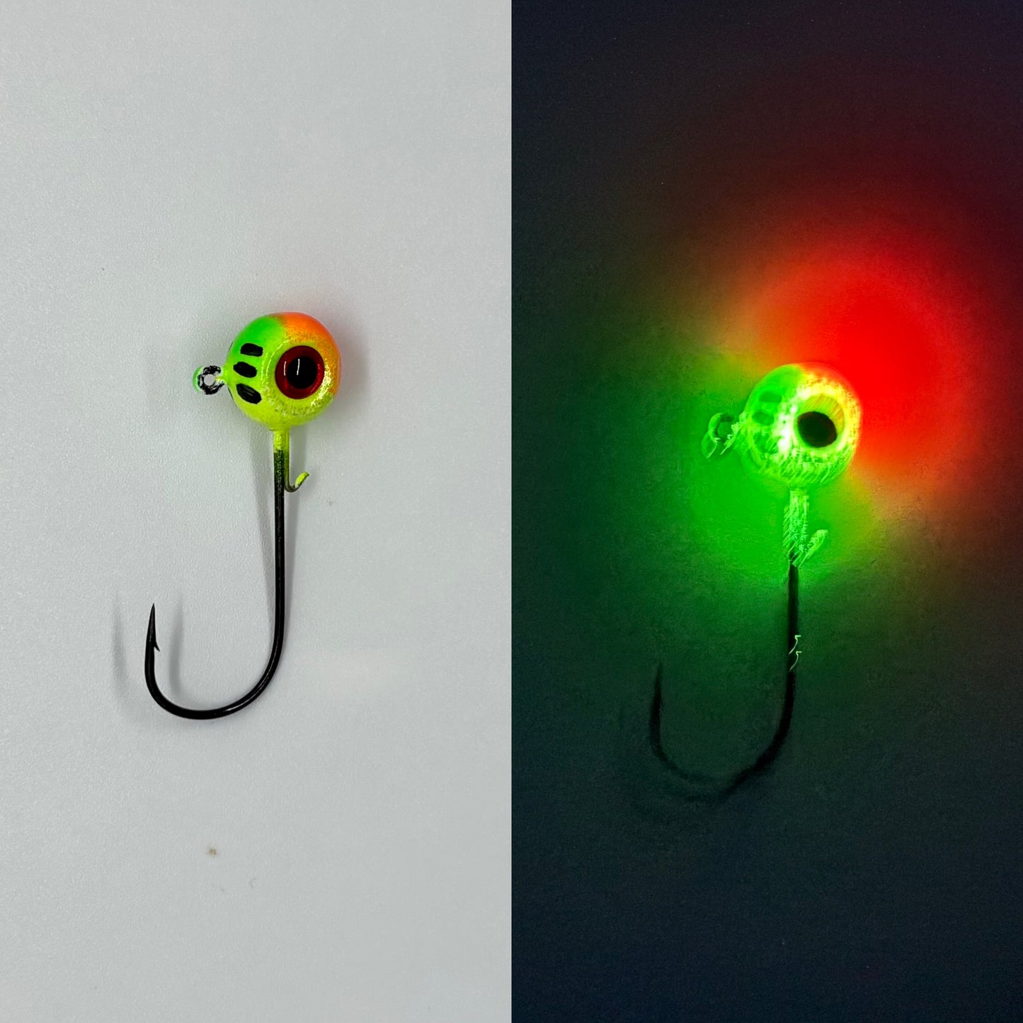 Glow Firetiger Tournament Jig with Mustad Ultra Point Hook 