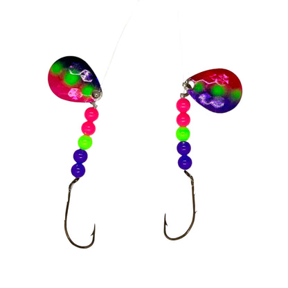 Purple and raspberry Minnow Harness with Colorado Blades 