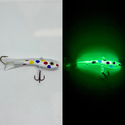 Wonder Bread Glow Shiver Minnow with a red Mustad Treble hook