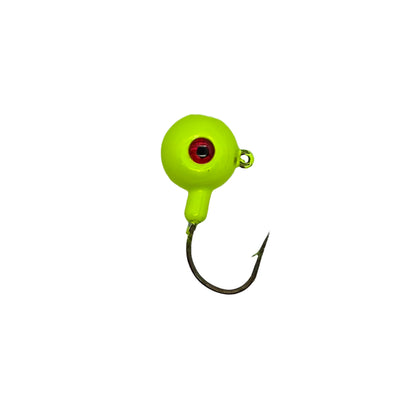 Chartreuse Short Shank Jig with Eagle Claw Hook and 3D eyes